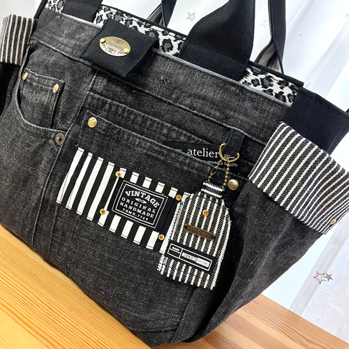 送料込み大きめデニムリメイクバッグNo.319☆トートバッグ マザーズ
