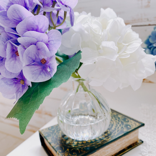 枯れない花】本物みたいな紫陽花 purple＆whiteマジカルウォーター