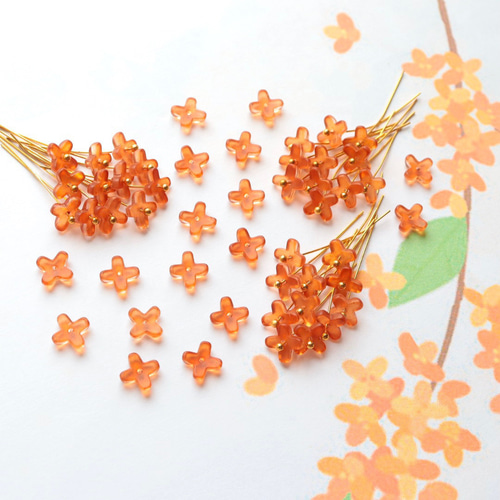 お纏め✨桃蓮玉✨オレンジ鈴ステンドグラス かんざし 赤金魚と蓮の花のとんぼ玉 一本挿し 一本簪 涼しげ