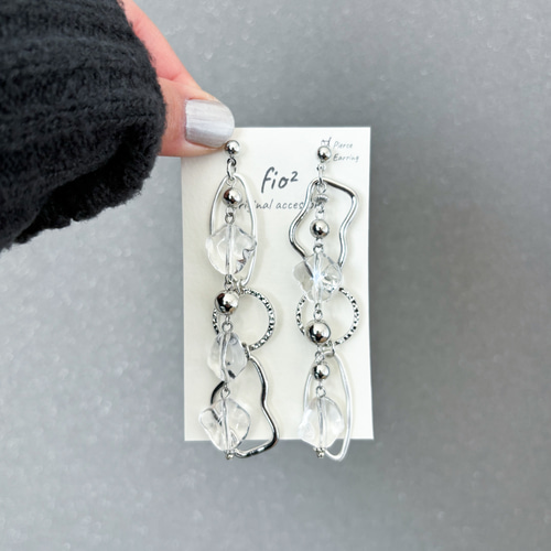 #803 再販 シルバー×クリア 氷 アシンメトリー 大ぶり ピアス イヤリング 再販】シルバー クリア 氷 大ぶり アシンメトリー ピアス イヤリング