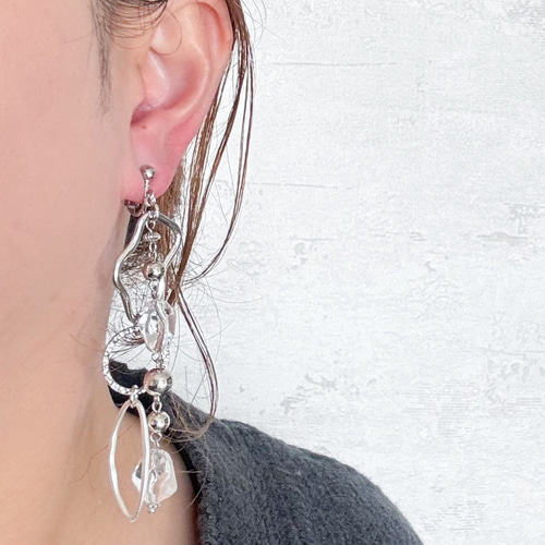 #803 再販 氷 シルバー クリア 大ぶり ハンドメイド ピアス イヤリング 803 再販 氷 シルバー クリア 大ぶり ハンドメイド ピアス イヤリング