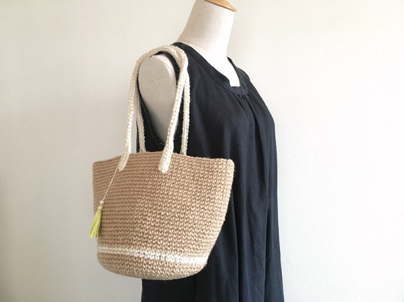 麻ひもバッグ tote ・White Line・ 4枚目の画像