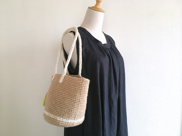 麻ひもバッグ tote ・White Line・ 5枚目の画像