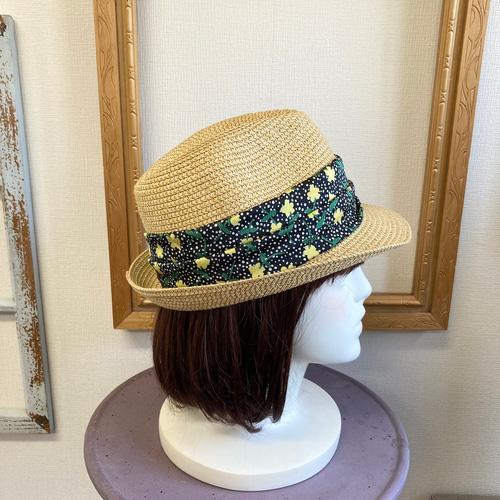 セール価格☆麦わら帽子❤️デザインリボンの麦わら風中折れ
