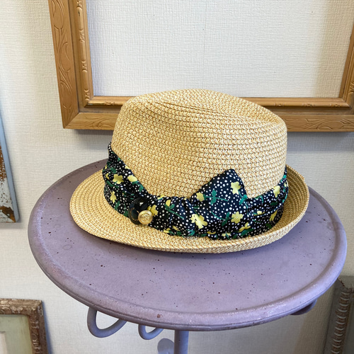 セール価格☆麦わら帽子❤️デザインリボンの麦わら風中折れハット