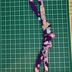 はんなり　和風　猫の首輪　ちりめん太紐　小桜・紫 4枚目の画像