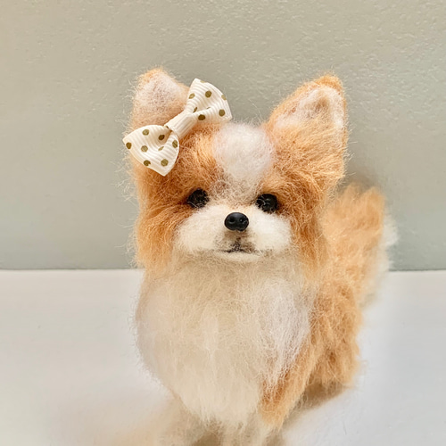 ロングコートチワワ（クリーム）の羊毛フェルト 犬 羊毛フェルト