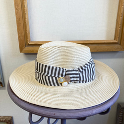 促銷價★草帽❤️ 設計絲帶草編寬邊帽子 淺米色 尺碼L（頭圍57cm） 第13張的照片