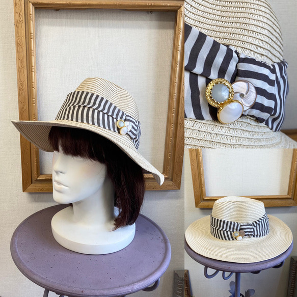 促銷價★草帽❤️ 設計絲帶草編寬邊帽子 淺米色 尺碼L（頭圍57cm） 第2張的照片