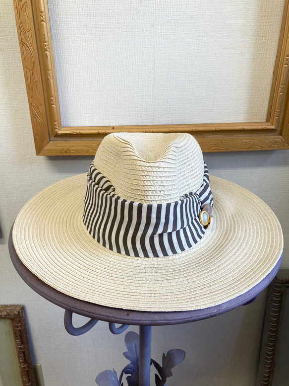 促銷價★草帽❤️ 設計絲帶草編寬邊帽子 淺米色 尺碼L（頭圍57cm） 第12張的照片