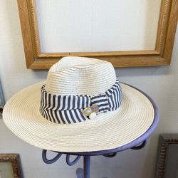 促銷價★草帽❤️ 設計絲帶草編寬邊帽子 淺米色 尺碼L（頭圍57cm） 第10張的照片