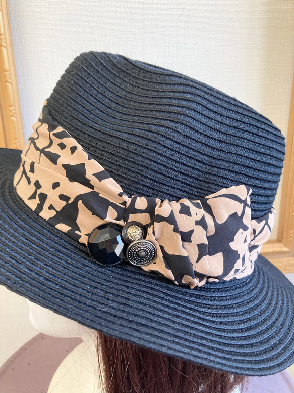 促銷價 ★ 草帽❤️ 草編寬簷折疊帽帶設計絲帶 黑色 L號（頭圍58cm） 第6張的照片