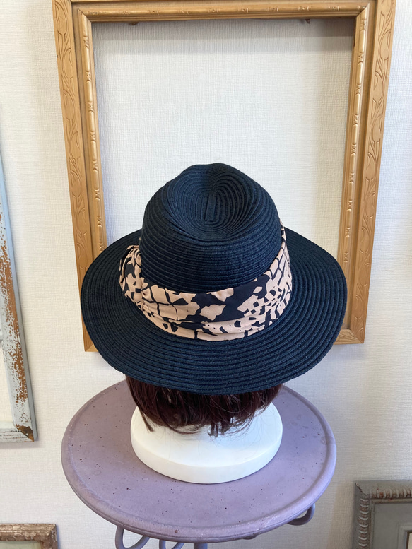 促銷價 ★ 草帽❤️ 草編寬簷折疊帽帶設計絲帶 黑色 L號（頭圍58cm） 第7張的照片
