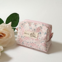 ラミネート・小さなボックス型ポーチ・ミニサイズ・ピンクの小花　＃n307 3枚目の画像