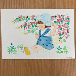 「萩の花」水彩画イラスト　原画　ポストカード 3枚目の画像