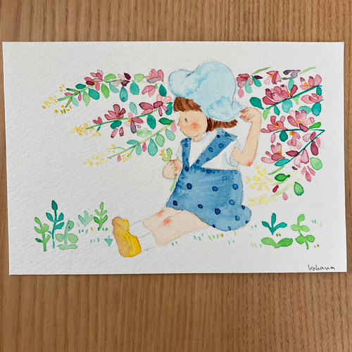 ポストカードプリント 手描きイラスト 原画 オリジナル 水彩画 絵画 ポストカードプリント 手描きイラスト オリジナル 黒髪 美人画