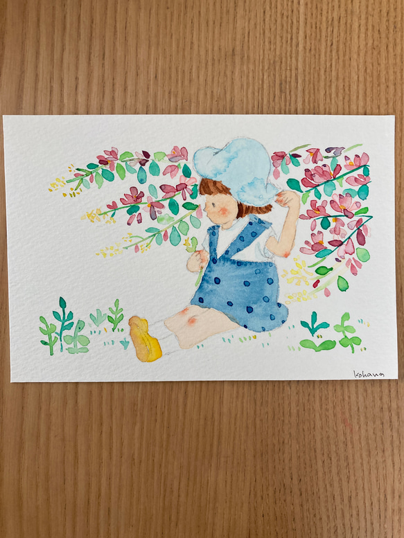 「萩の花」水彩画イラスト　原画　ポストカード 3枚目の画像