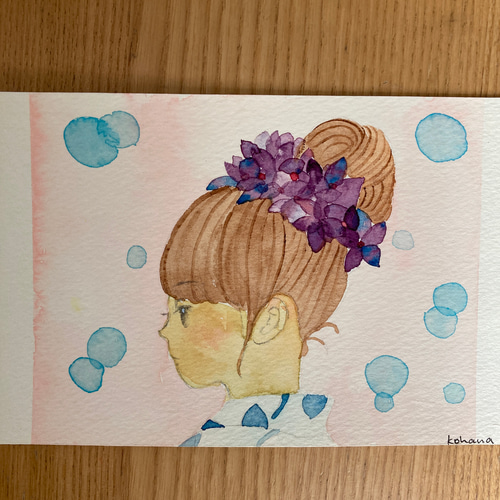 夕涼み」水彩画イラスト 原画 ポストカード イラスト kohana.don