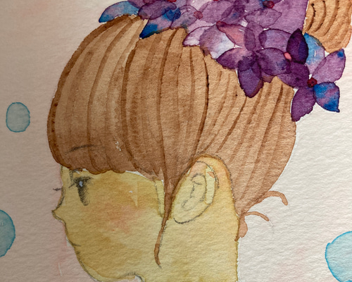 水彩画　イラスト　アート　原画　私が守りたいもの 夕涼み」水彩画イラスト 原画 ポストカード イラスト kohana.don