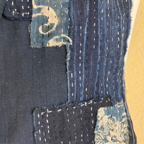 1988 襤褸　ストール　古布　リメイク　パッチワーク　再構築　刺し子　藍染
