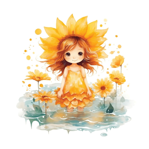 ひまわりの少女 A4ポスター｜水彩画・おしゃれ・シンプル・アート  