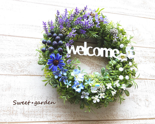 爽やかなブルー系グラデーションのウェルカムリース（fw198-3