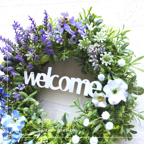 爽やかなブルー系グラデーションのウェルカムリース（fw198-3