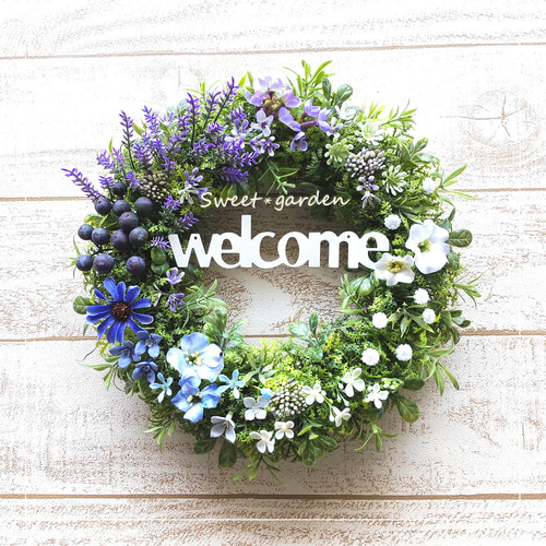 爽やかなブルー系グラデーションのウェルカムリース（fw198-3