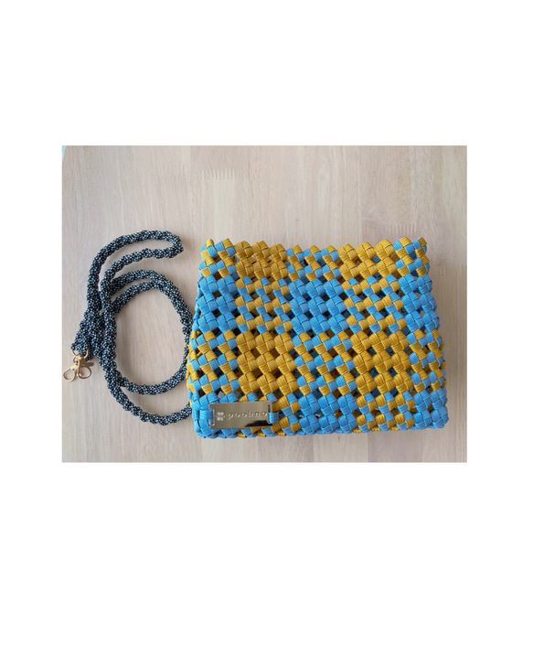 ２色の四角いショルダーバッグマスタード✖️水色shoulder bag 4枚目の画像
