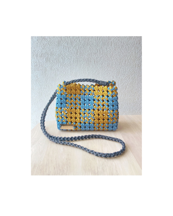２色の四角いショルダーバッグマスタード✖️水色shoulder bag 1枚目の画像