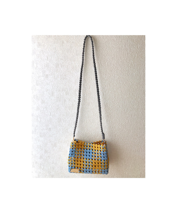 ２色の四角いショルダーバッグマスタード✖️水色shoulder bag 2枚目の画像