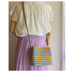 ２色の四角いショルダーバッグマスタード✖️水色shoulder bag 3枚目の画像