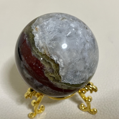 瑪瑙水晶共生 アゲート グリーン レッドスフィア クリスタル