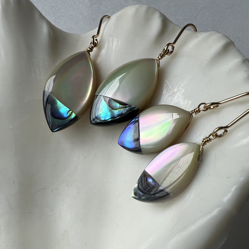 夜光貝パールピアス両耳用 夜光貝ピアス（パウアシェルmix） ピアス（フック・チェーン） L CRAFT