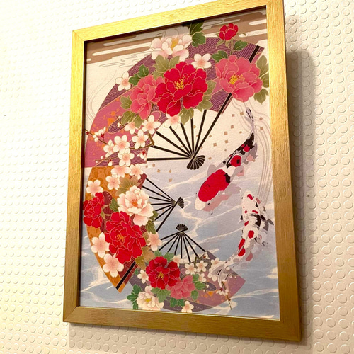 デザイン障子 A4サイズ ウォールアート 壁掛け 「華扇と鯉」+1