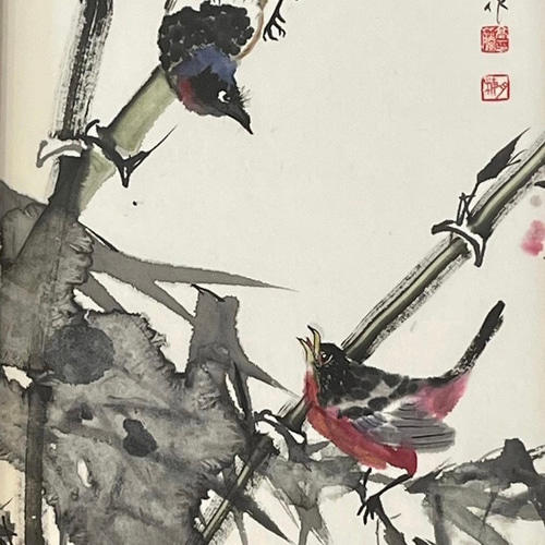 カラー水墨画 「恋ステフ」竹 鳥 高級 ステキなインテリア 誕生