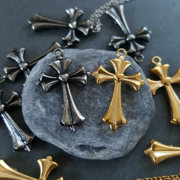 【販売証明書付き】agete クロス チャーム K10 ゴシック 2pcs] オール ステンレス製 ゴシック クロス チャーム 大 サイズ