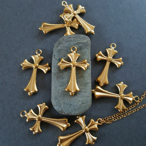 2pcs] オール ステンレス製 ゴシック クロス チャーム 大 サイズ