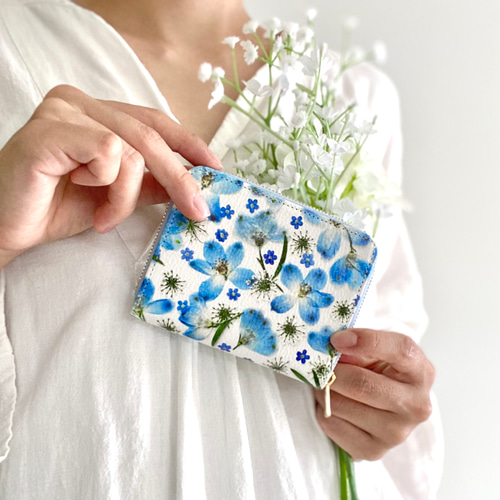 デルフィニウム柄』押し花レザーミニ財布【10日以内に発送】 その他