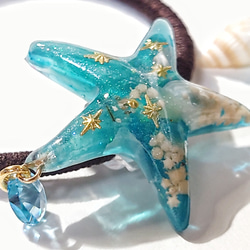 再販です!　スターフィッシュ☆　海　アクアドロップ揺れる…煌めくレジンヘアゴム 3枚目の画像