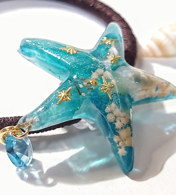 再販です!　スターフィッシュ☆　海　アクアドロップ揺れる…煌めくレジンヘアゴム 3枚目の画像