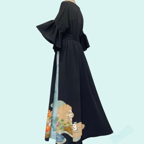 黒留袖 最強着映えワンピース 着丈122cm 着物リメイク 結婚式