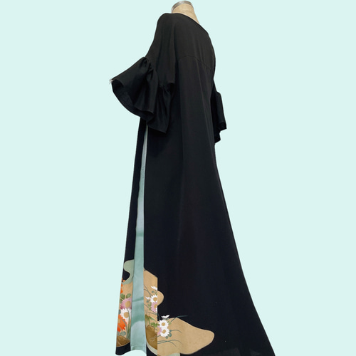 黒留袖 最強着映えワンピース 着丈122cm 着物リメイク 結婚式 黒留袖 最強着映えワンピース 着丈122cm 着物リメイク 結婚式