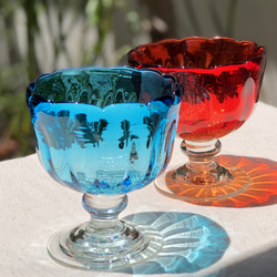 透き通る青のアイスクリームカップ ～ペルシャの手吹きガラス～ お椀