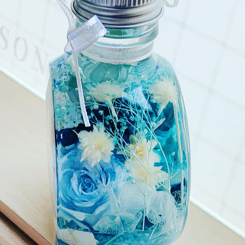HAND MADE ハーバリウム　仏花　アクアブルー HAND MADE ハーバリウム仏花アクアブルー