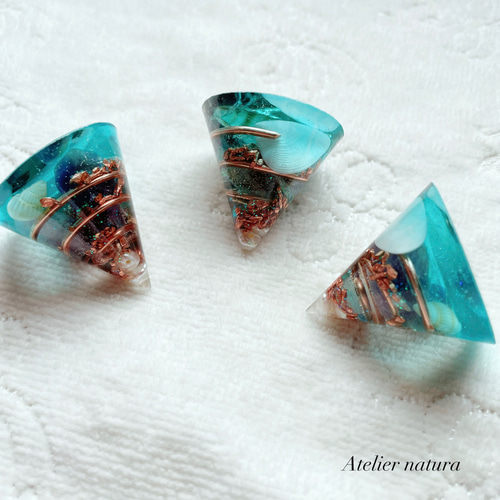 海好きさんへ】オルゴナイトミニ円錐形（アメジスト＆淡水パール