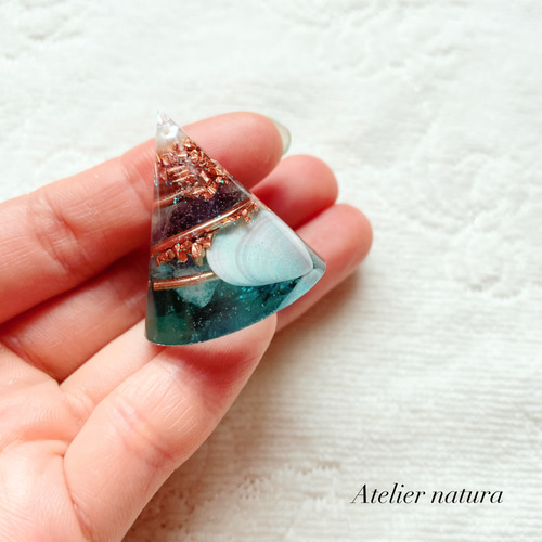 海好きさんへ】オルゴナイトミニ円錐形（アメジスト＆淡水パール