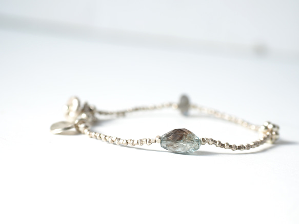 -Moss aquamaline mix- silver bracelet 4枚目の画像