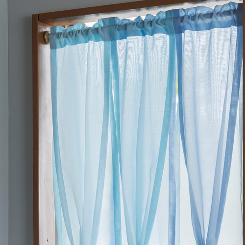 レース カフェカーテン】青系統/くすんだ薄い水色 ハンドメイド