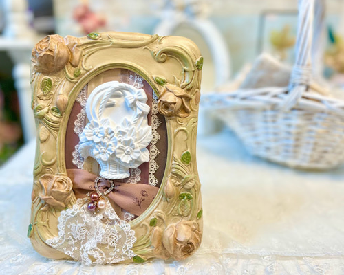 花カゴ アロマストーンタイプ アンティークフレーム アロマオイル付き